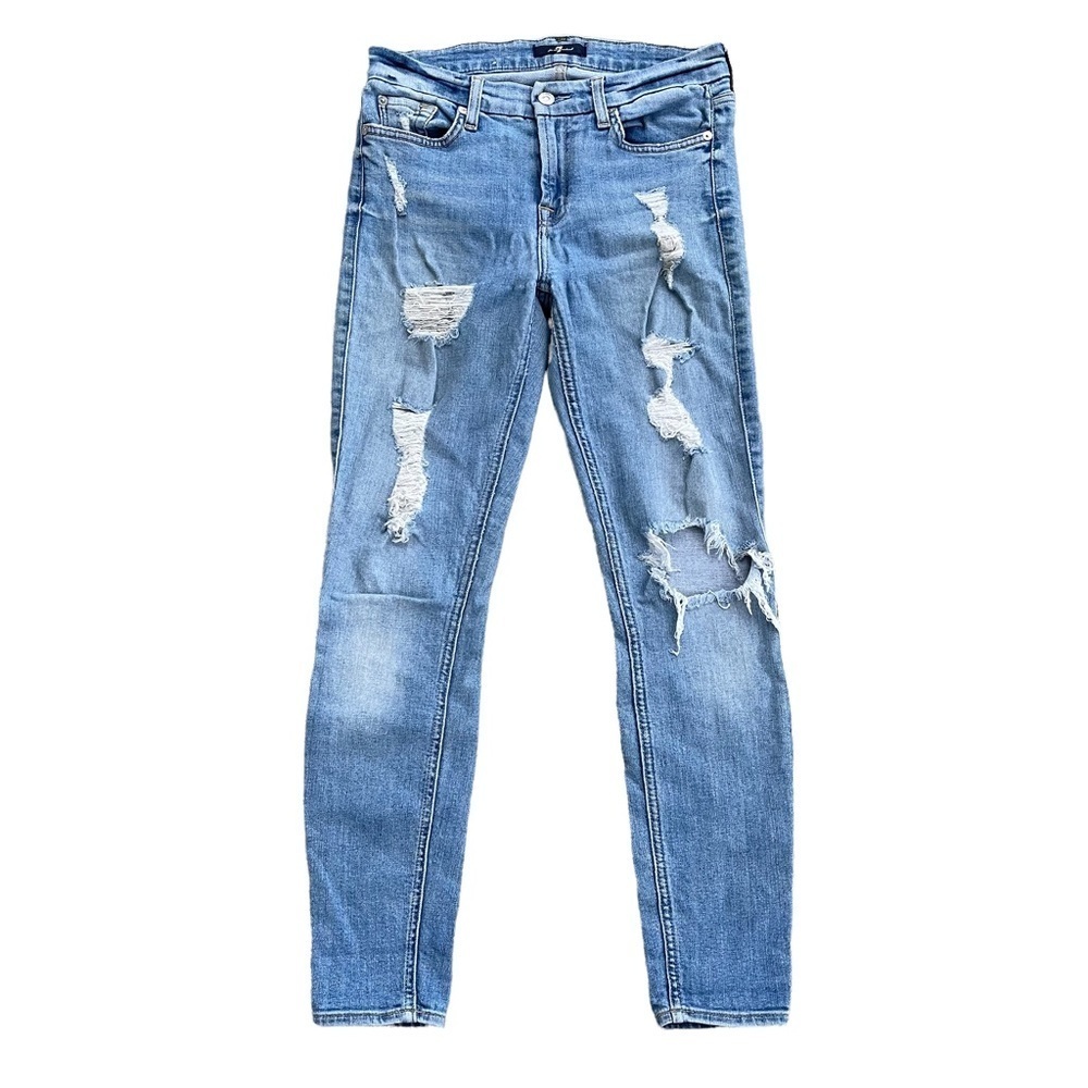 7 For All Mankind Distressed Light Wash Skinny Jeans